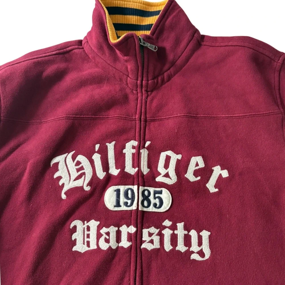 Tommy‎ Hilfiger Varsity 1985 Full Zip Sweatshirt Maroon Red Mens Large Jacket